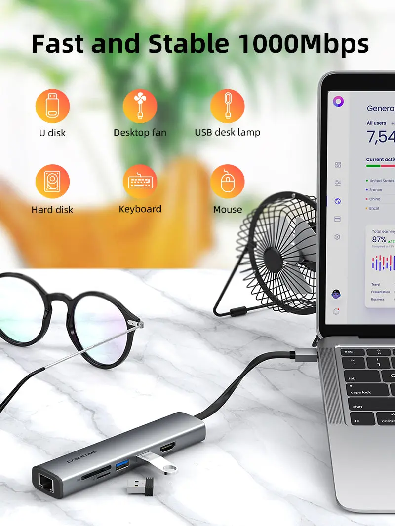 Slim 7-in-1 USB C Hub for Macbook Pro