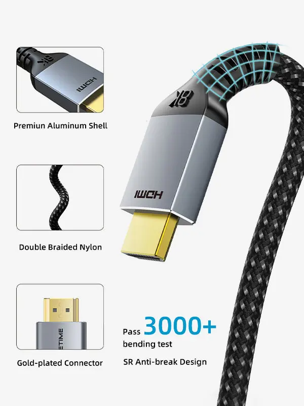 8K HDMI 2.1 cable 48Gbps Braided 10ft 25ft 50ft