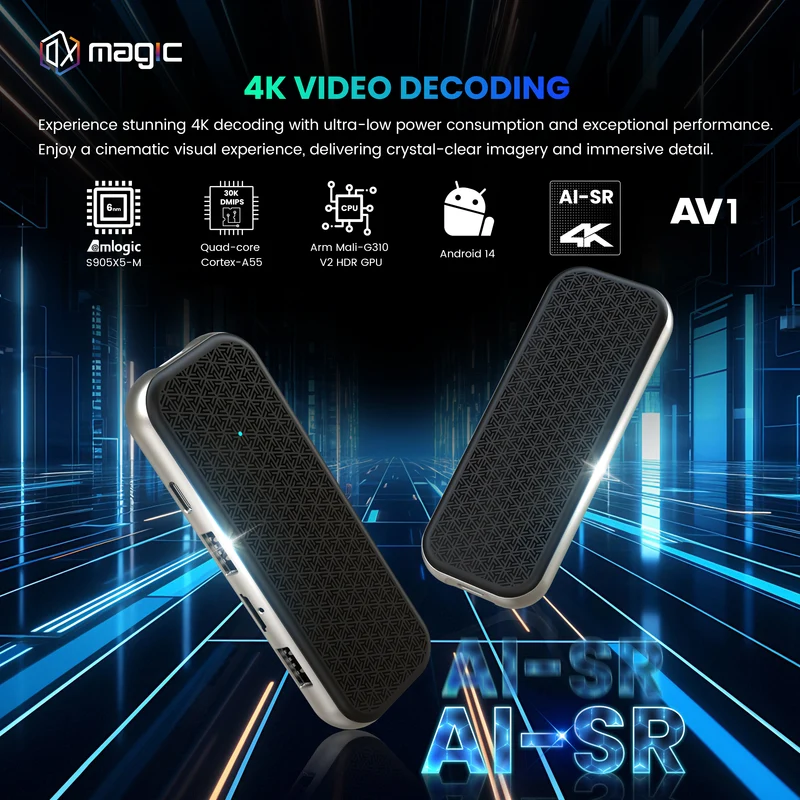 Amlogic S905X5M Quad-Core AI-SR Android 14 TV-Stick der nächsten Generation – 4K Android TV-Stick