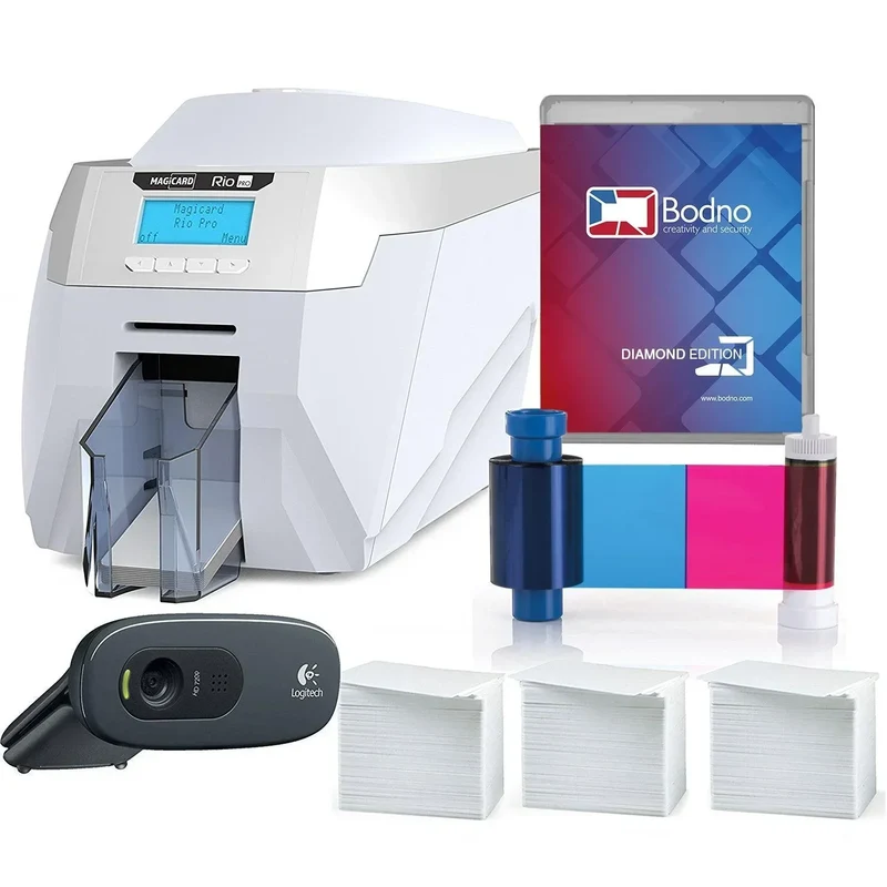 Magicard Rio Pro Dual Sided ID Card Printer & Complete Supplies Package with Bodno Diamond Edition ID Software