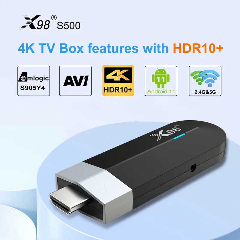X98 S500 4K Android 11 TV-Stick Amlogic S905Y4 Quad-Core-TV-Dongle