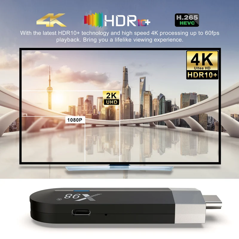 X98 S500 4K Android 11 TV-Stick Amlogic S905Y4 Quad-Core-TV-Dongle