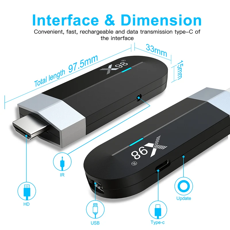 X98 S500 4K Android 11 TV-Stick Amlogic S905Y4 Quad-Core-TV-Dongle