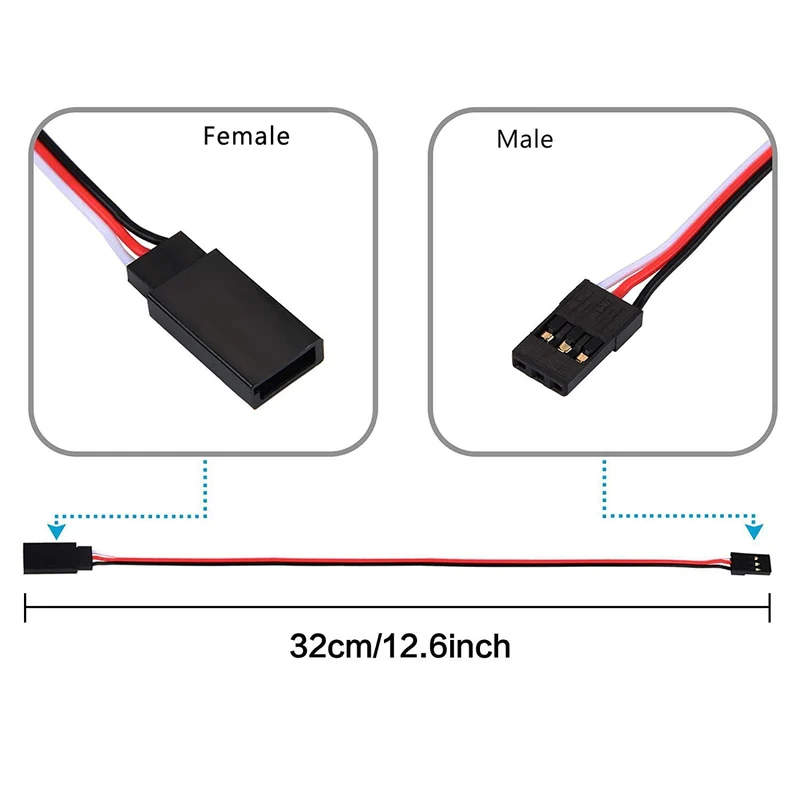 10 Stück Servo Verlängerungskabel Anschlusskabel 320mm 12,59 inch 3 Pin Kabel Männlich zu Weiblich JR Stecker für RC Flugzeug