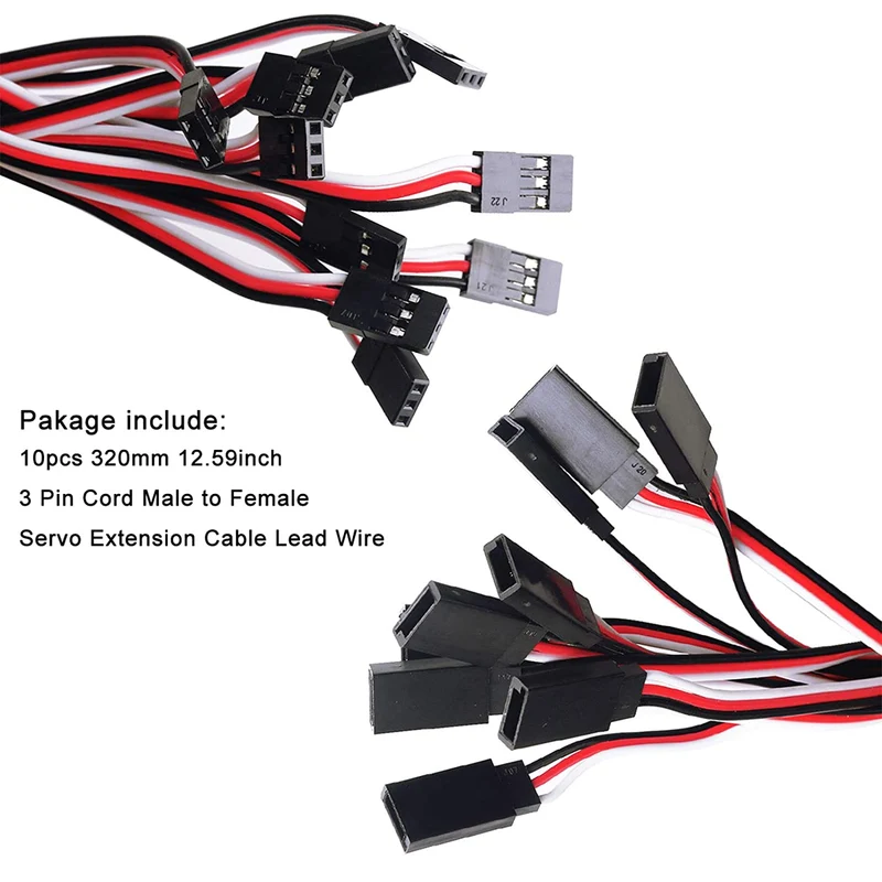 10 Stück Servo Verlängerungskabel Anschlusskabel 320mm 12,59 inch 3 Pin Kabel Männlich zu Weiblich JR Stecker für RC Flugzeug