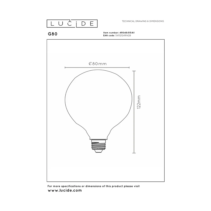 Lucide LED Filament Bulb E27 G80 Opal - 500lm 2700K - Dimmable