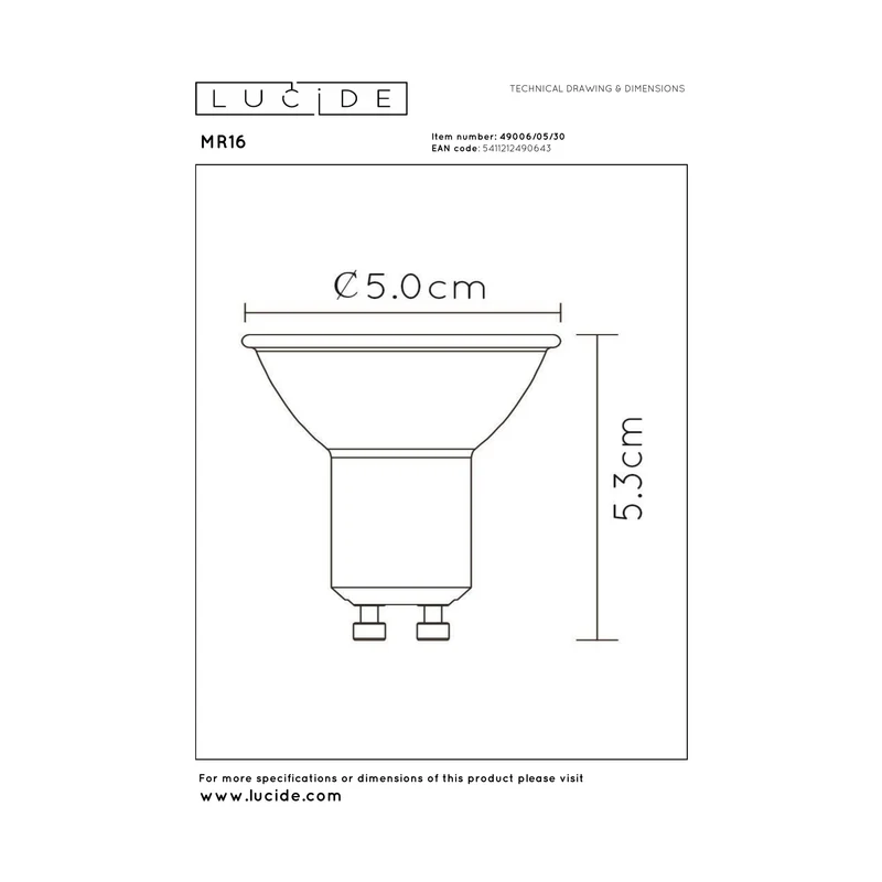 Lucide LED Bulb GU10 MR16 White - 320lm 3000K - Dimmable