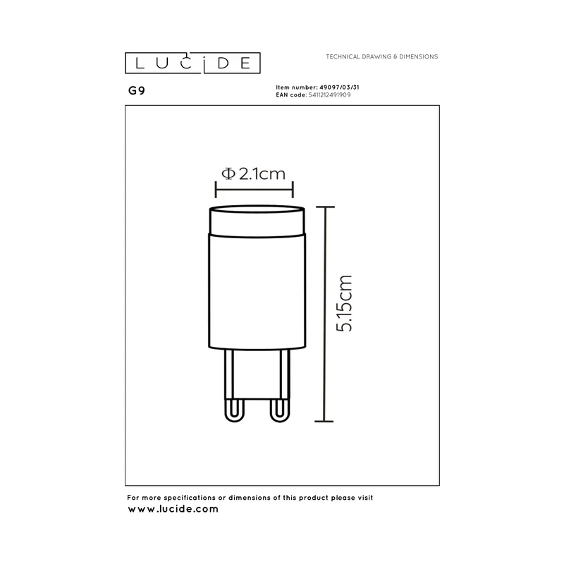 Lucide LED Bulb G9 Capsule - 350lm 2700K - Dimmable