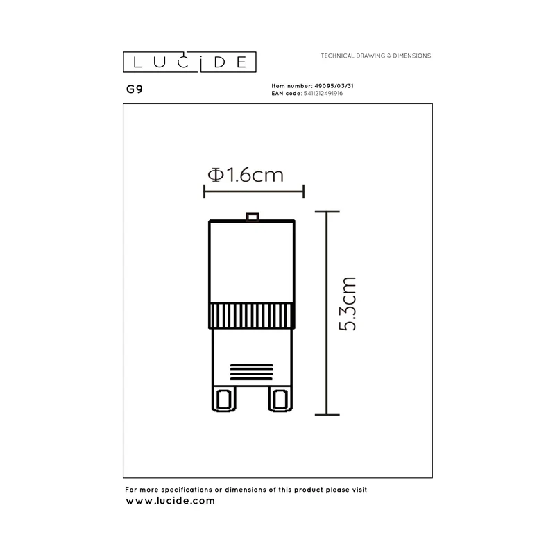 Lucide LED Bulb G9 Capsule - 350lm 2700K - Dimmable