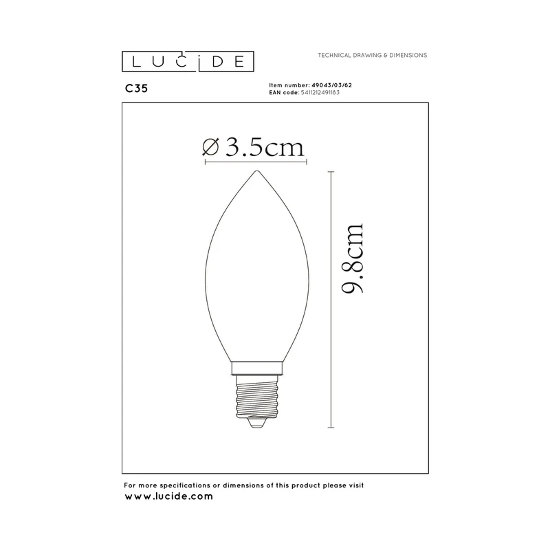 Lucide LED Filament Bulb E14 C35 Amber - 200lm 2200K - 3-Step Dim
