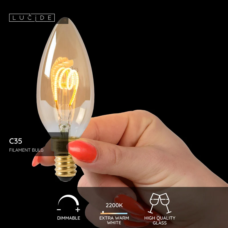 Lucide LED Filament Bulb E14 C35 Amber - 200lm 2200K - 3-Step Dim