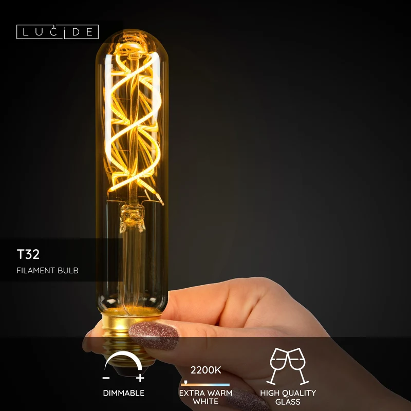 Lucide LED Filament Bulb E27 T32 Amber 15 cm - 380lm 2200K - Dimmable
