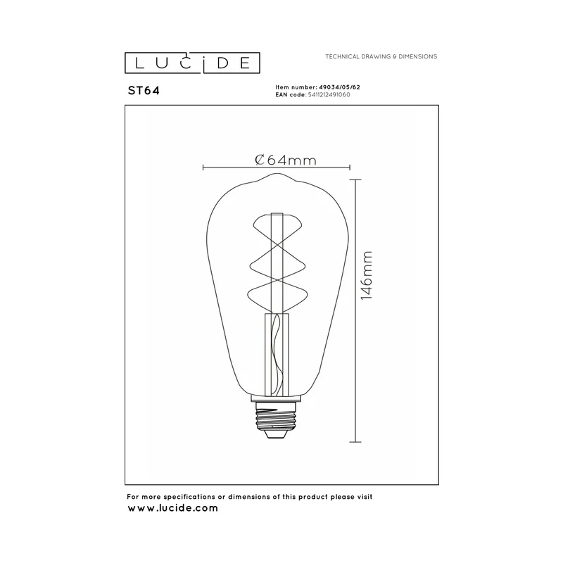 Lucide LED Filament Bulb E27 ST64 Clear - 1300lm 2700K - Dimmable