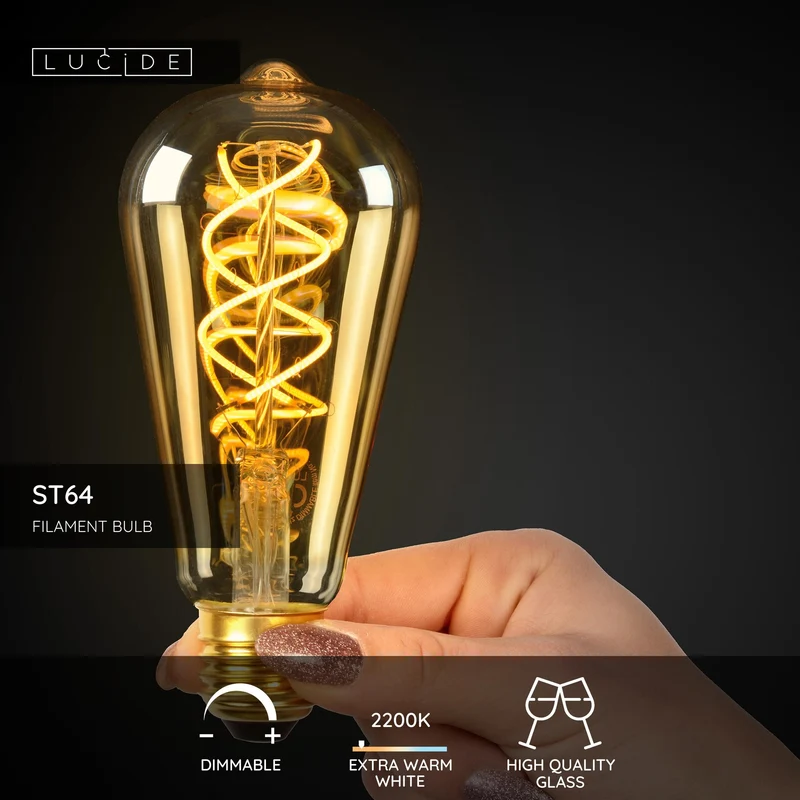 Lucide LED Filament Bulb E27 ST64 Amber - 600lm 2700K - Dimmable