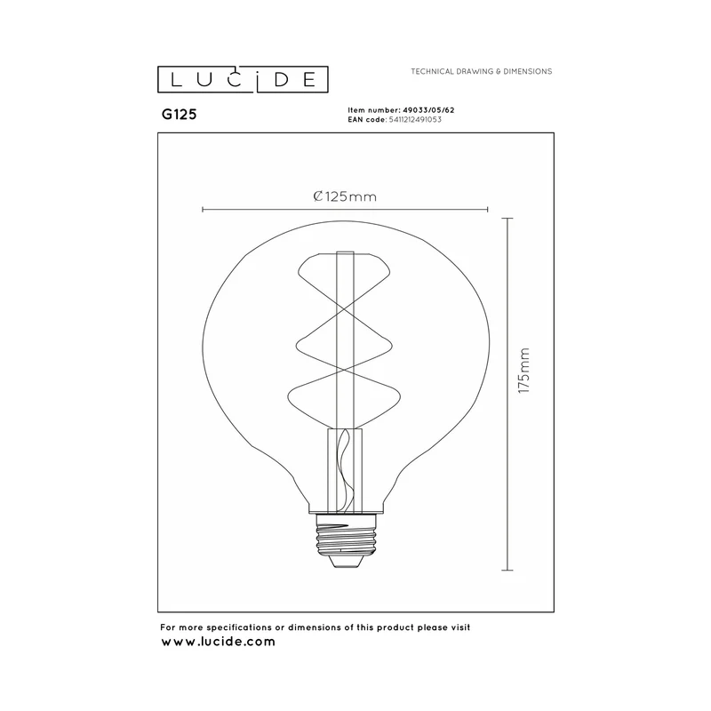 Lucide LED Filament Bulb E27 G125 Opal - 1080lm 2700K - 3-Step Dim
