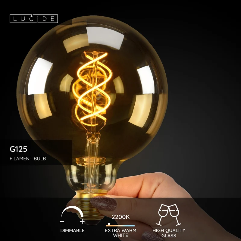 Lucide LED Filament Bulb E27 G125 Clear - 450lm 2700K - Dimmable