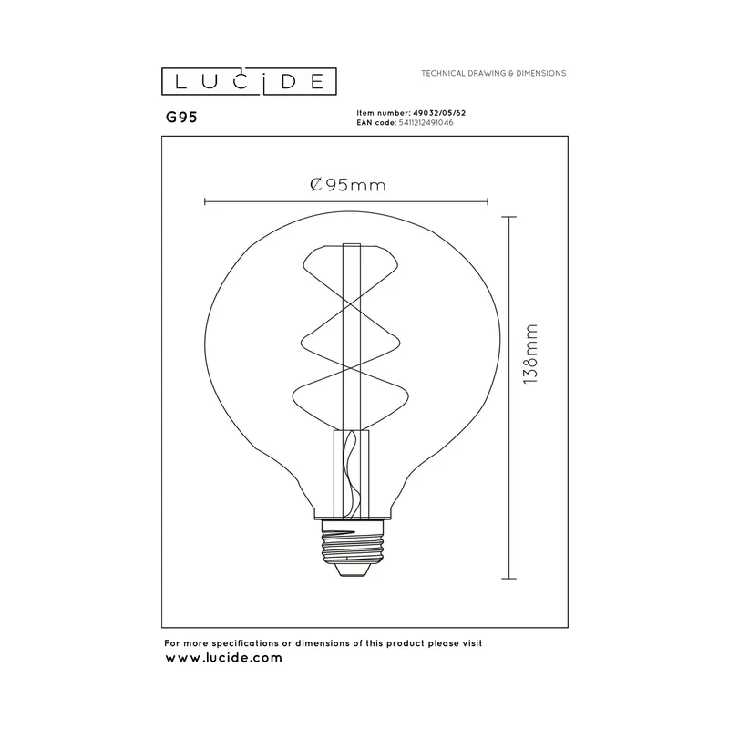Lucide LED Filament Bulb E27 G95 Amber - 450lm 2200K - 3-Step Dim