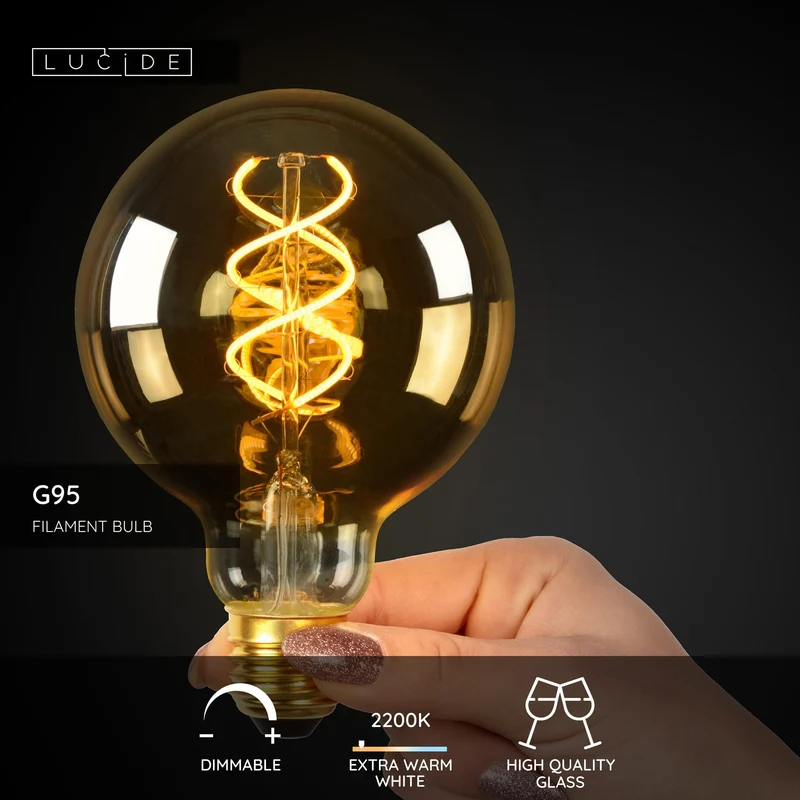 Lucide LED Filament Bulb E27 G95 Amber - 450lm 2200K - 3-Step Dim