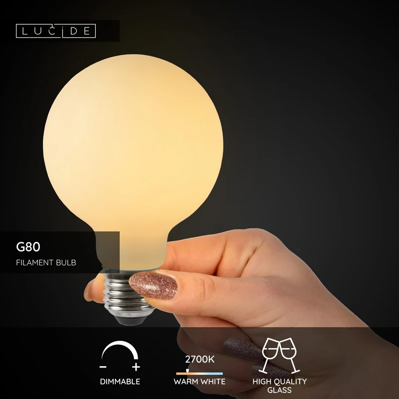 Lucide LED Filament Bulb E27 G80 Clear - 1300lm 2700K - Dimmable