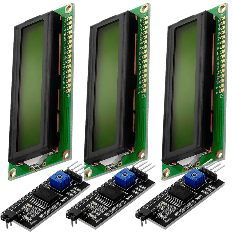 HD44780 1602 LCD Modul Display Bundle mit I2C Schnittstelle 2x16 Zeichen (mit grünem Hintergrund) kompatibel mit Arduino und Raspberry Pi