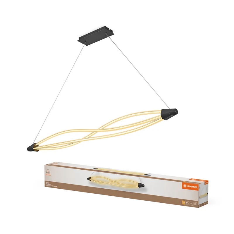 LEDVANCE Decor Swirl Pendelleuchte aus geschwungenem Polycarbonat mit LED und Filament-Design, 22 W, 2400 lm, 3000 K, 830 warmweiß, Click dimmbar, dunkelgrau, Kunststoff (PC), IP 20
