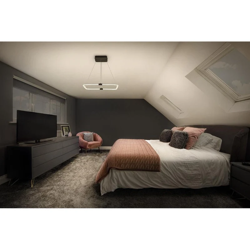 LEDVANCE Decor Tetragon Pendelleuchte aus geschwungenem Polycarbonat mit LED und Filament-Design, 18 W, 2000 lm, 3000 K, 830 warmweiß, , Click dimmbar, dunkelgrau, Kunststoff (PC)
