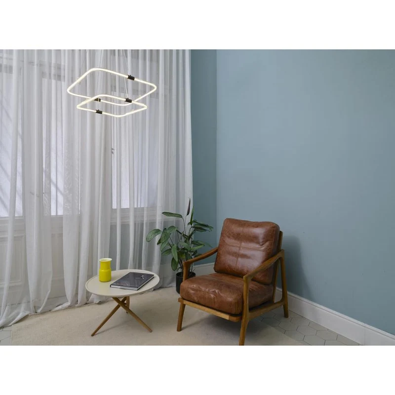 LEDVANCE Decor Tetragon 2-flammige Pendelleuchte aus geschwungenem Polycarbonat mit LED und Filament-Design, 23 W, 250 lm, 3000 K, 830 warmweiß, Click dimmbar, dunkelgrau, Kunststoff (PC), IP20
