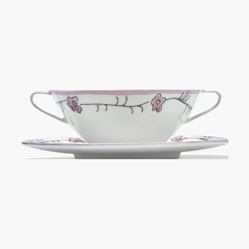Serax Midnight Flowers Soup Bowl with Saucer