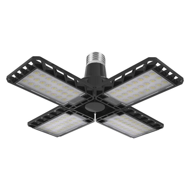 LEDVANCE Highbay Blade Deckenlampe in Schwarz, Kunststoff, mit verstellbaren Lichtflügeln, bietet 23 W bzw. 2350 lm in Neutralweiß mit 4000 K, E27 Schraubgewinde, 231 mm Durchmesser, IP20