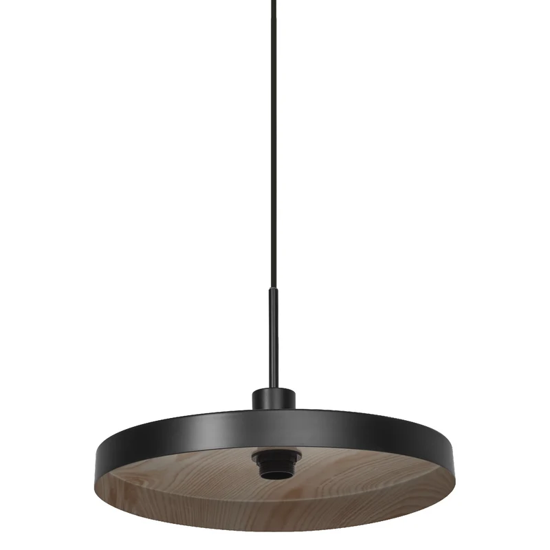 LEDVANCE Decor Plate dekorative Hängelampe mit tellerförmigem Lampenschirm, 400mm, mit E27 Fassung, IP20, Metall, schwarz/Holzoptik
