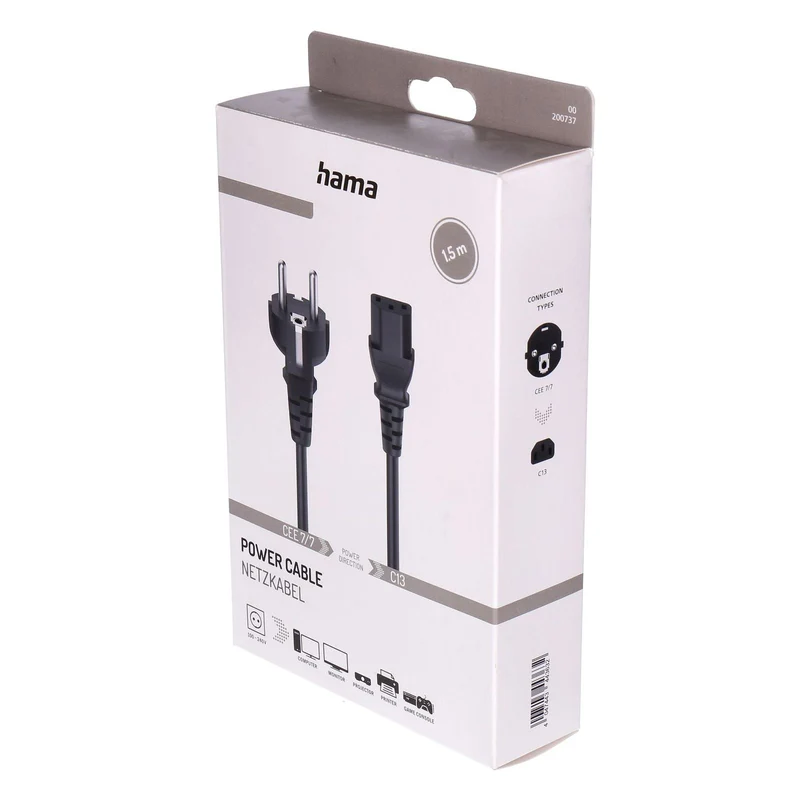 Hama 00200737 Stromkabel Schwarz 1,5 m Netzstecker Typ C C14-Koppler