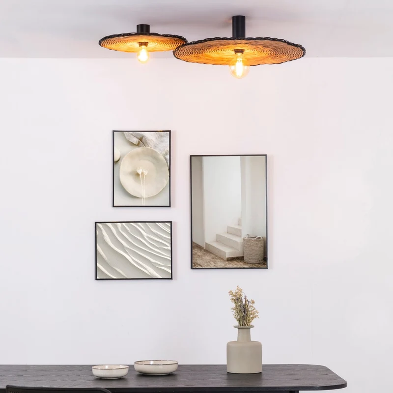 Faro Costas H140 Black/Rattan Wall/Ceiling Lamp