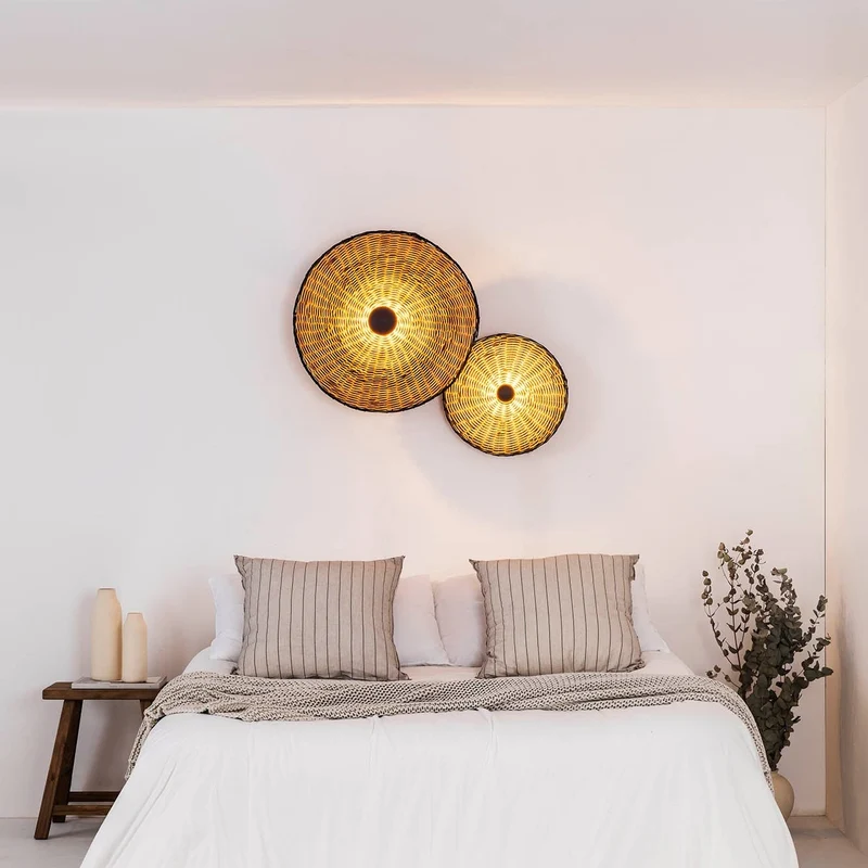 Faro Costas H140 Black/Rattan Wall/Ceiling Lamp