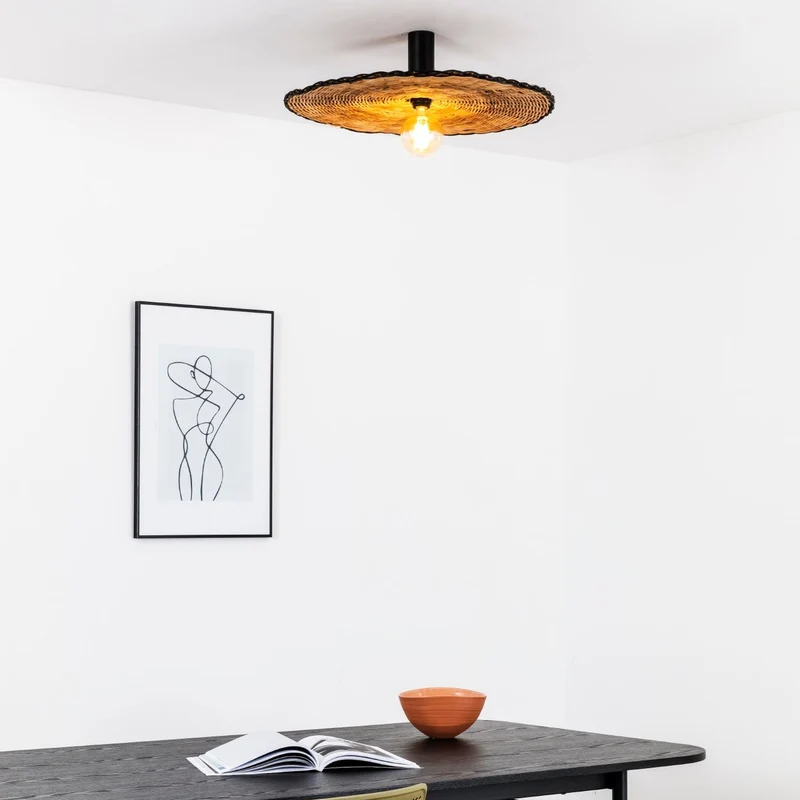 Faro Costas H70 Black/Rattan Wall/Ceiling Lamp
