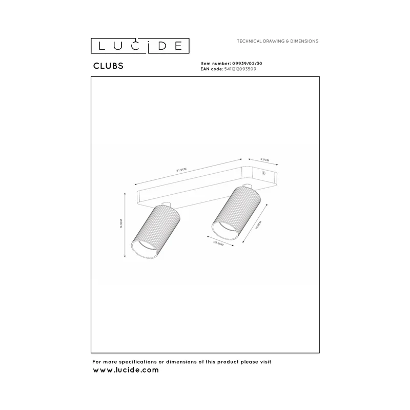 Lucide Clubs Ceiling Spotlight