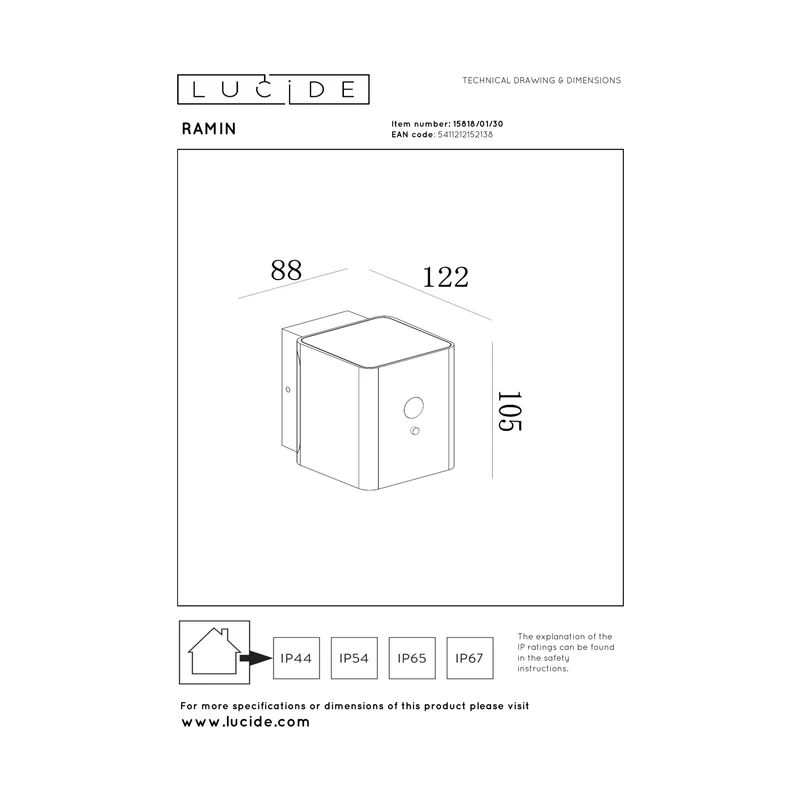 Lucide Ramin Solar Outdoor Wall Light