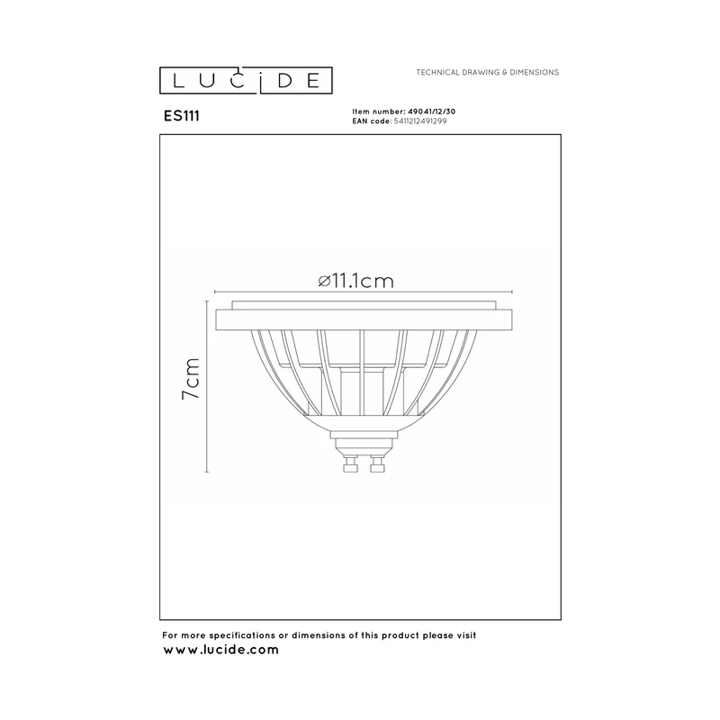 Lucide LED Bulb GU10 ES111 - 820lm 3000K - Dimmable