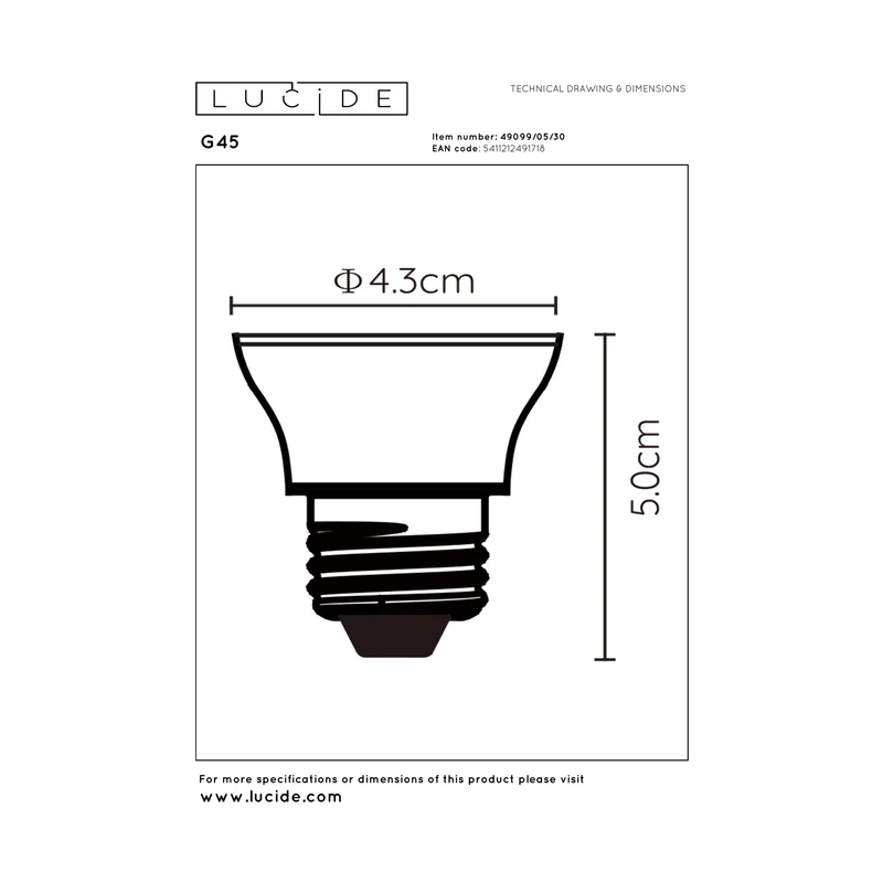 Lucide LED Bulb E27 G45 - 450lm 2700K - Dimmable