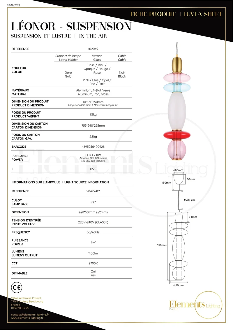 MITB by Elements Lighting Léonor Suspension