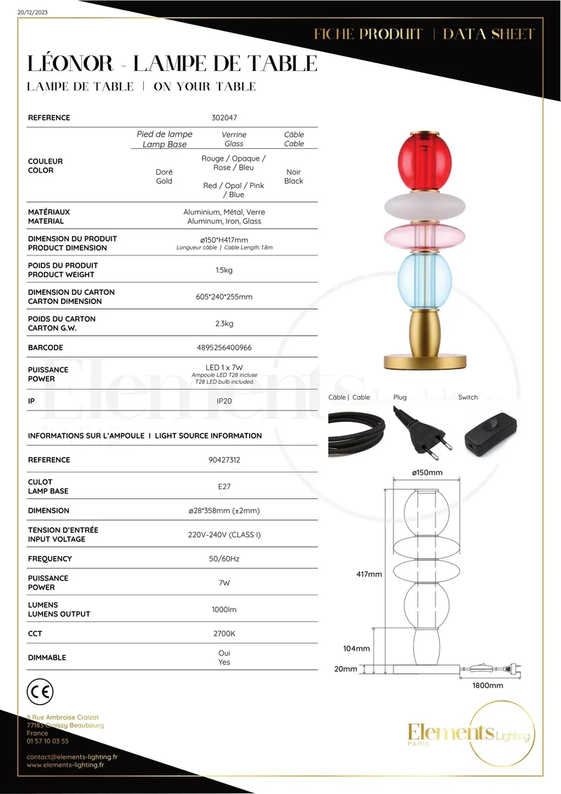 MITB by Elements Lighting Léonor Table Lamp