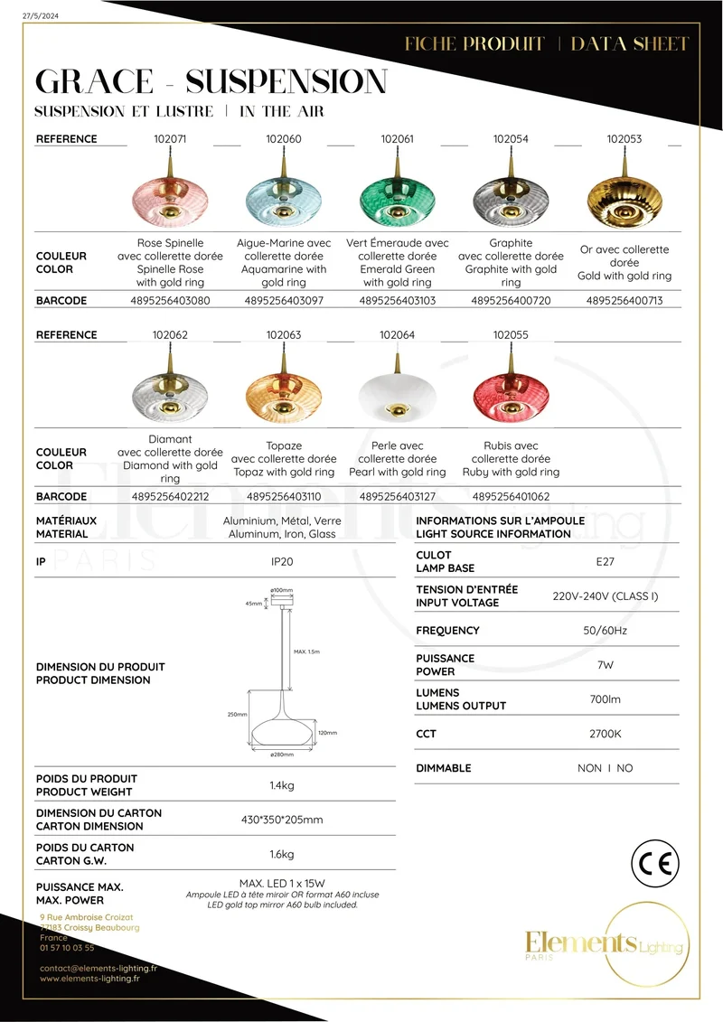 MITB by Elements Lighting Grace Suspension