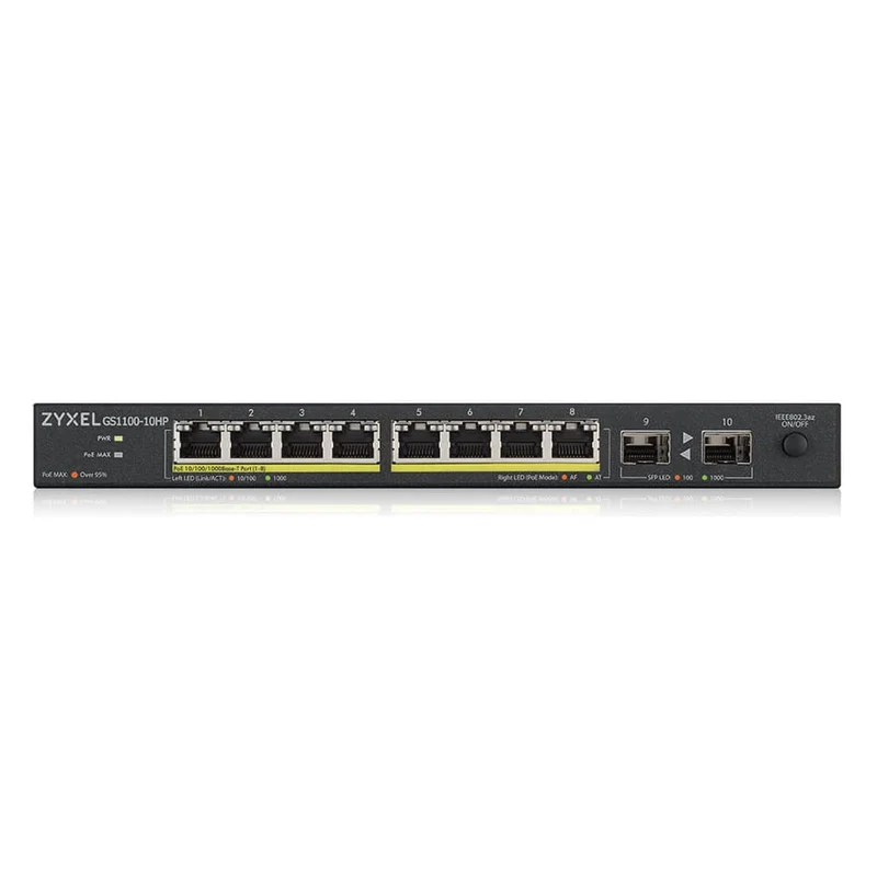 Zyxel GS1100-10HP v2 Unmanaged Gigabit Ethernet (10/100/1000) Power over Ethernet (PoE) Schwarz