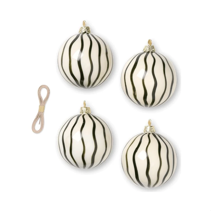 Ferm Living Christmas Glass Ornaments Lines - Set of 4