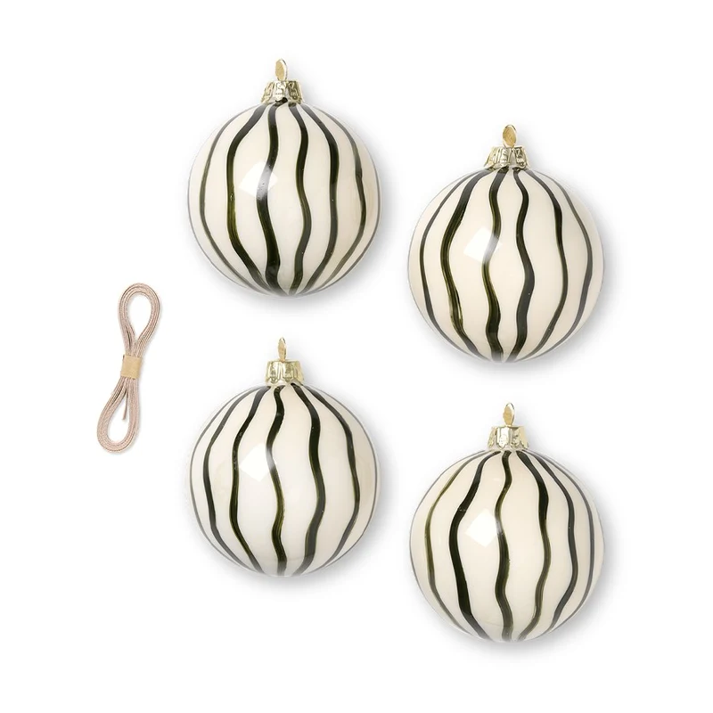 Ferm Living Christmas Glass Ornaments Lines - Set of 4