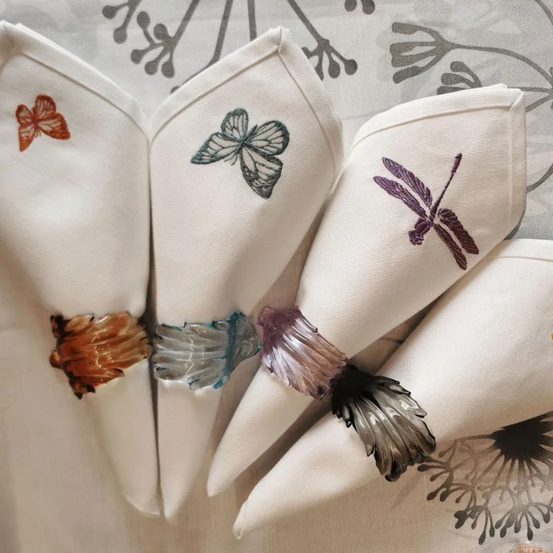 Casarialto Colored Leaves Glass Napkin Rings - Set of 6