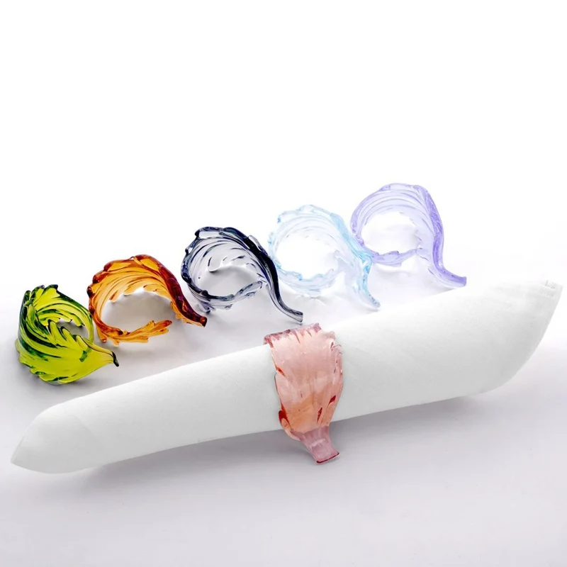 Casarialto Colored Leaves Glass Napkin Rings - Set of 6