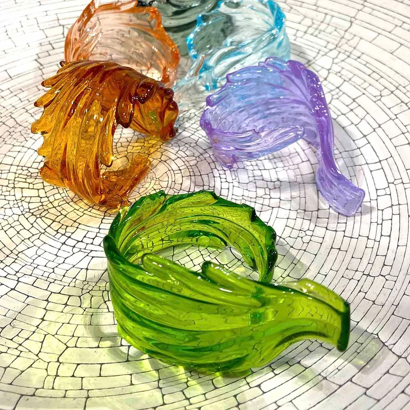 Casarialto Colored Leaves Glass Napkin Rings - Set of 6