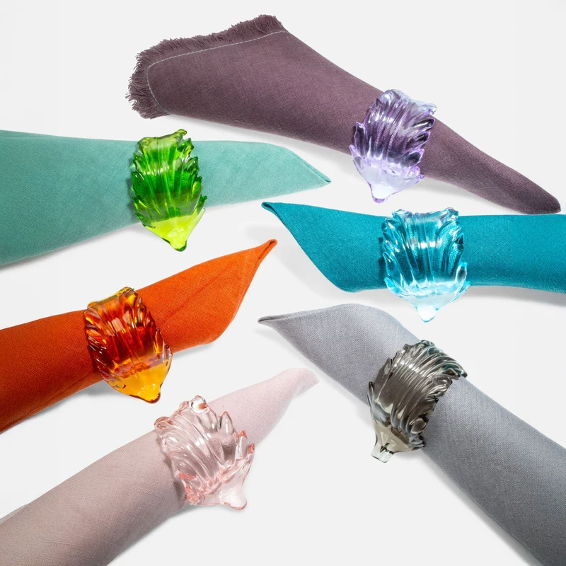 Casarialto Colored Leaves Glass Napkin Rings - Set of 6