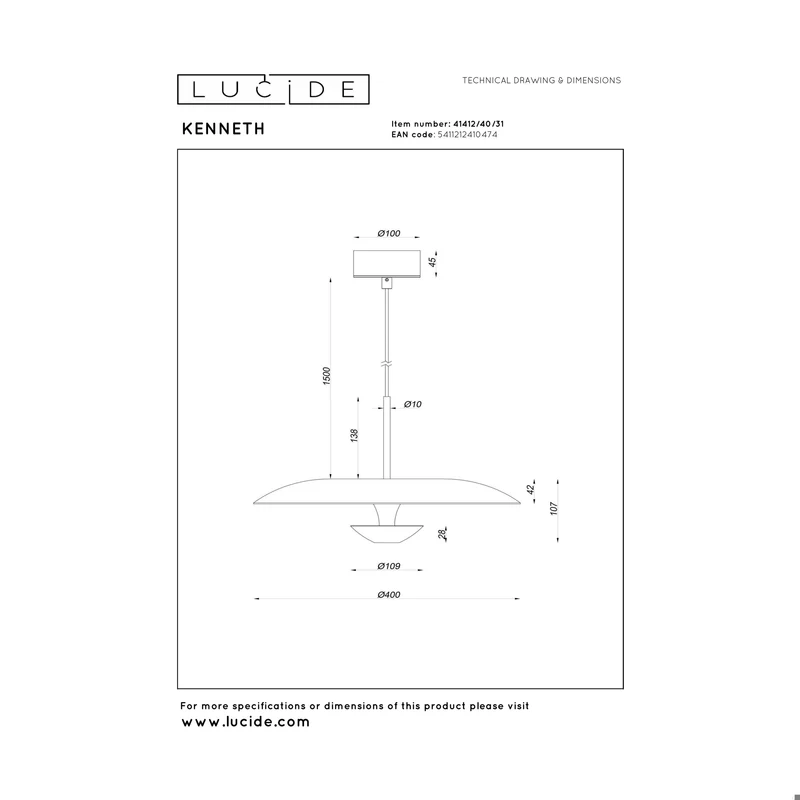 Lucide Kenneth Pendant Lamp
