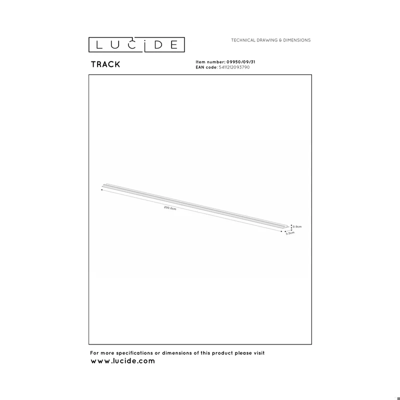 Lucide Track Afdekplaat/Cover- 1-Fase Railsysteem / Railverlichting 2 Meter